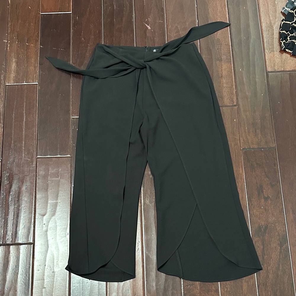 Aqua Black Wide Leg Tie-Front Pants